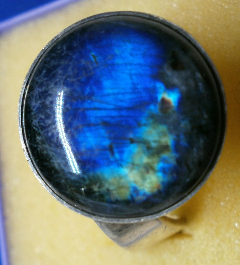 Vintage Finland design ring met labaradoriet zilver 925, Ophalen, Blauw, Zo goed als nieuw, 17 tot 18