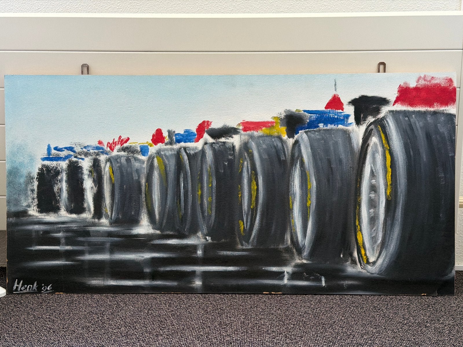 Olieverfschilderij F1 start door Henk Uitslag 120x60cm, Ophalen