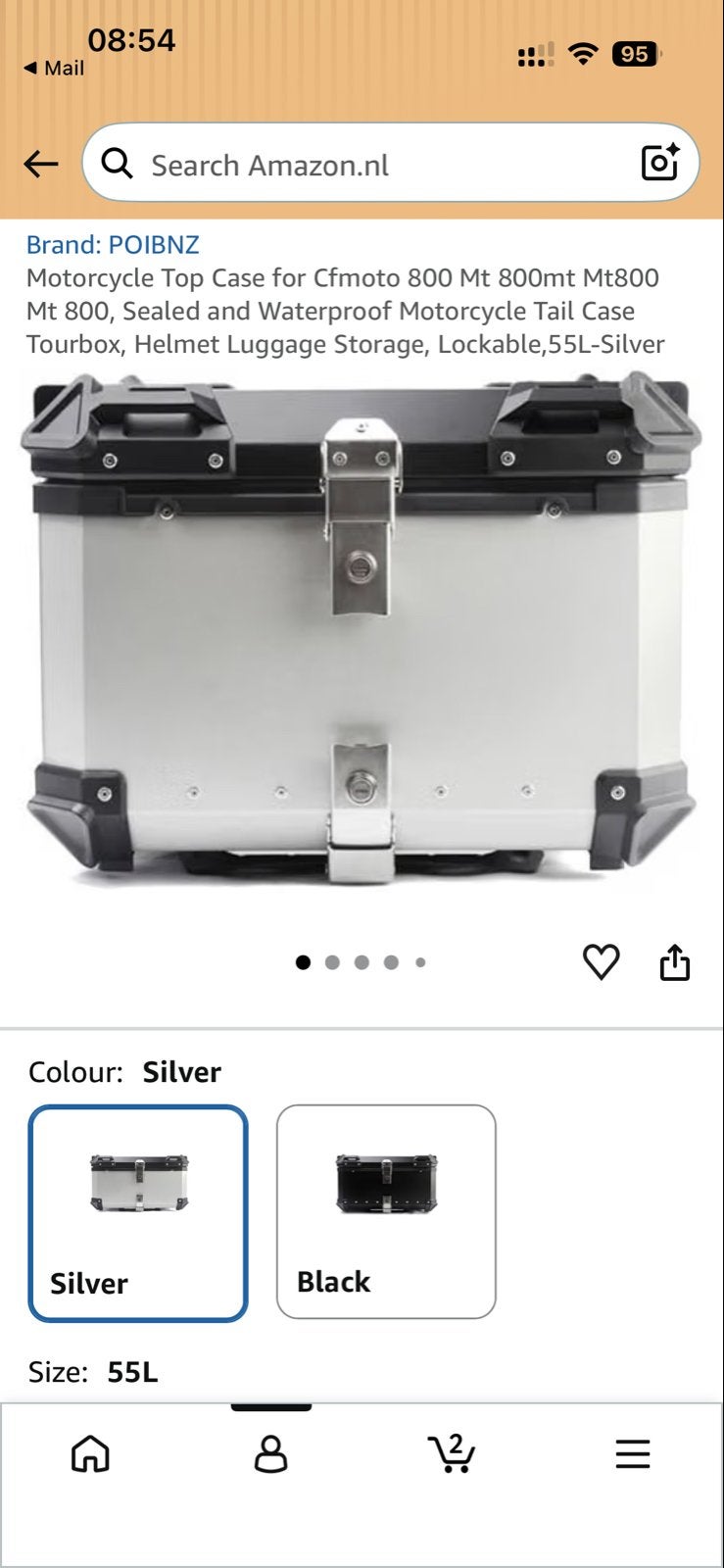 Motorfiets Topkoffer voor CFMOTO 800MT - 55L Zilver, Ophalen of Verzenden, Nieuw