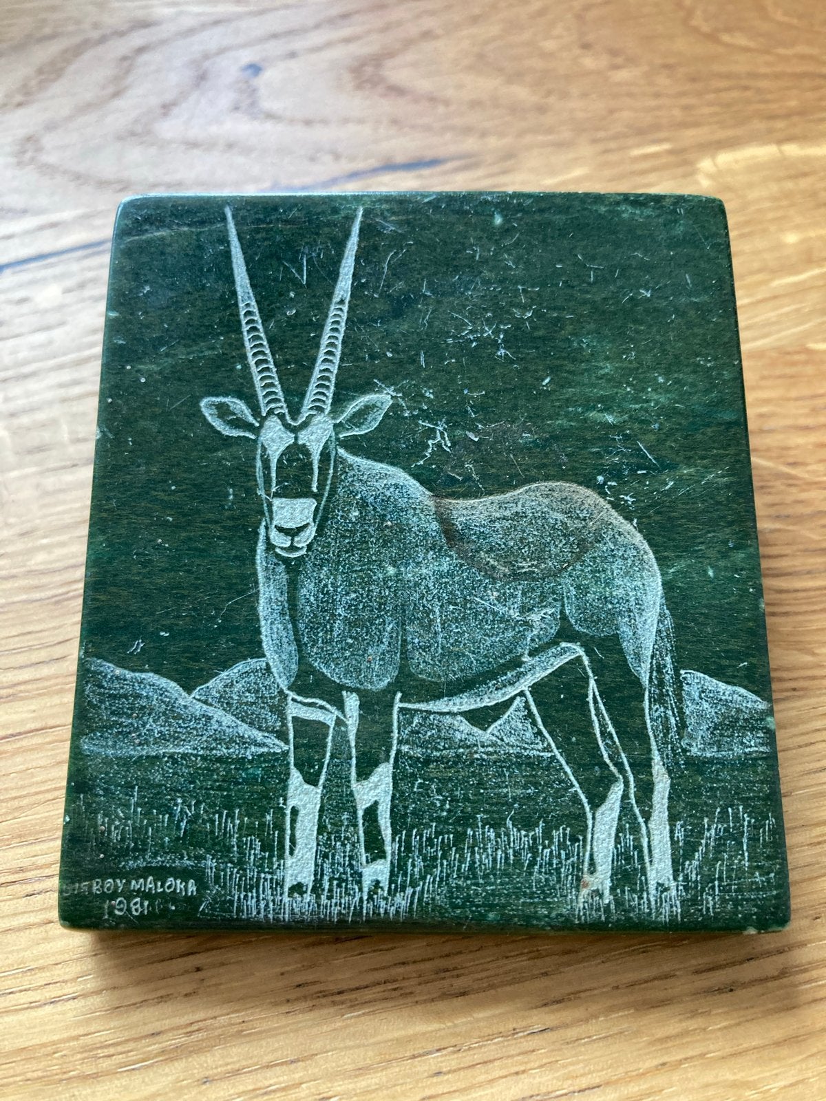 Vintage Groene siersteen / Oryx Antilope, Ophalen of Verzenden