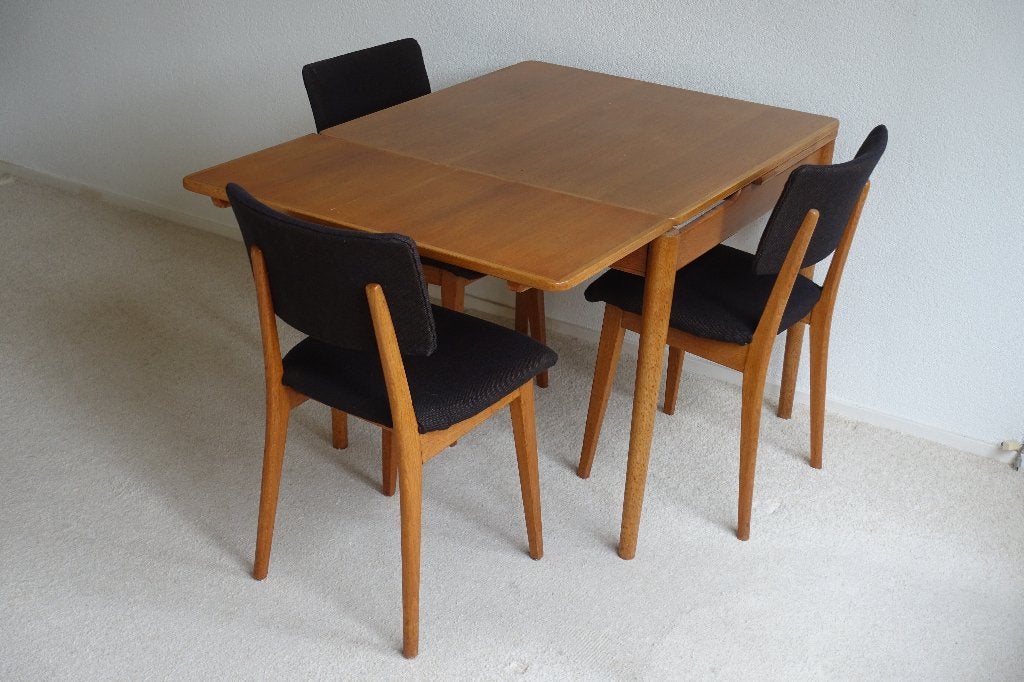 Pastoe eiken eetkamertafel met 6 eiken eetkamerstoelen, Huis en Inrichting, Complete eetkamers, Ophalen, Gebruikt, Modern, 4 tot 6 stoelen