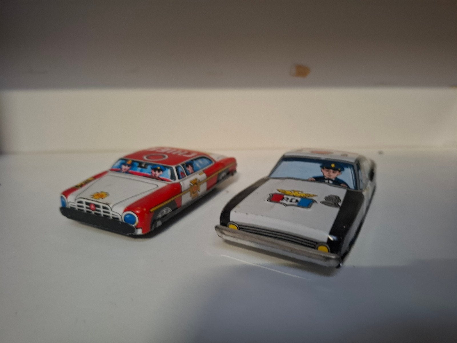 Vintage blikken speelgoedauto's - Politie en Brandweer, Ophalen of Verzenden, Gebruikt