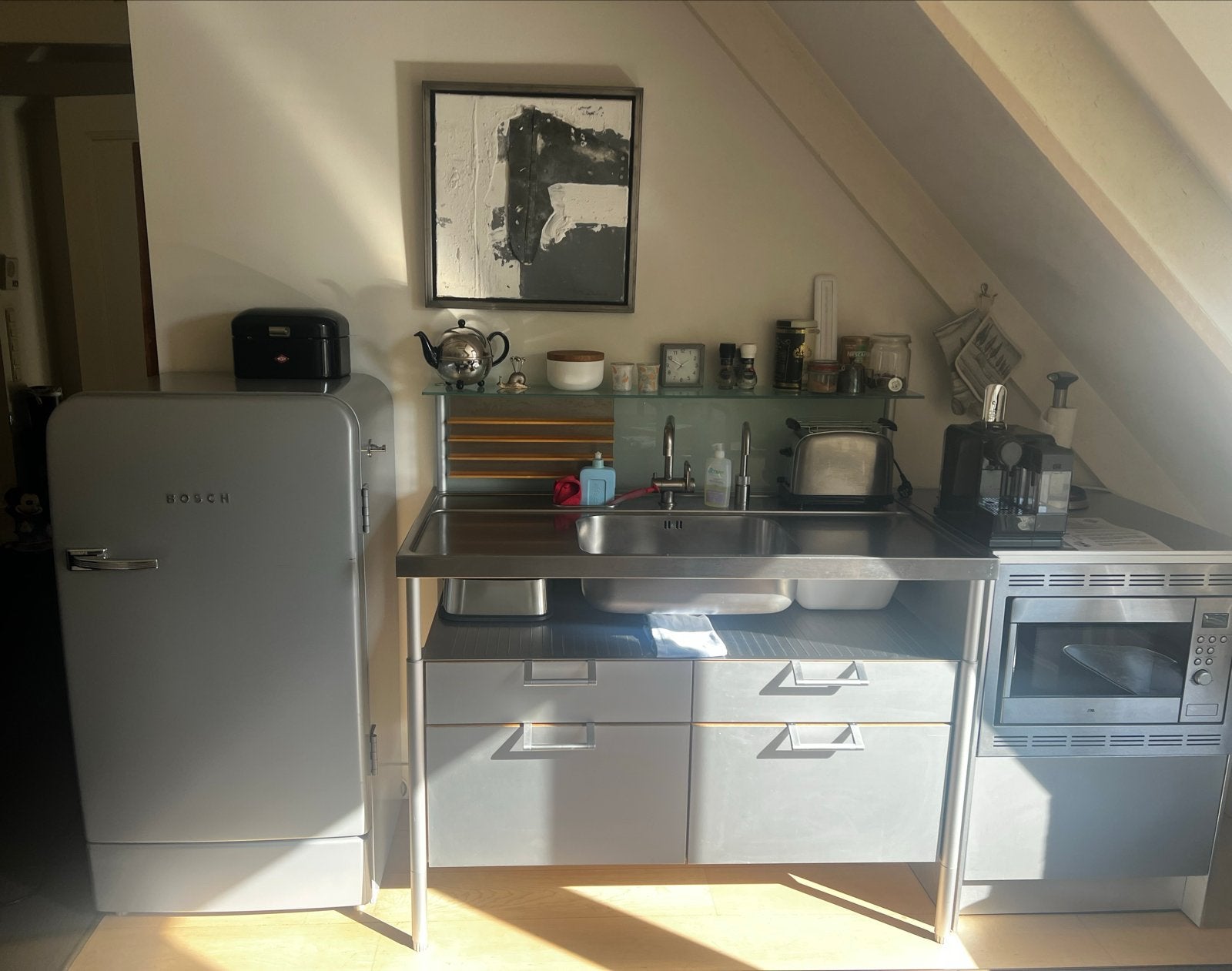 Bulthaup Systeem 20 Keukenblok met Bosch Retro Koelkast, Ophalen, Gebruikt, Enkelwandige keuken, Grijs