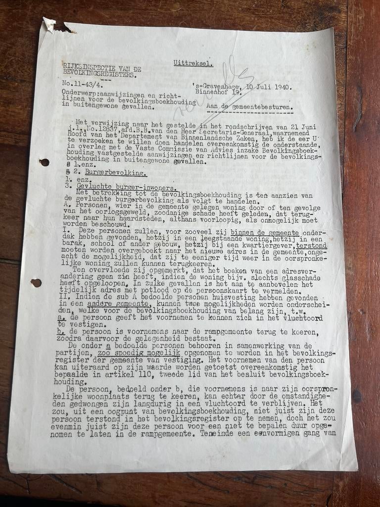 Instructie Bevolkingsregister Boekhouding Lentz juli 1940, Verzenden, Nederland, Boek of Tijdschrift