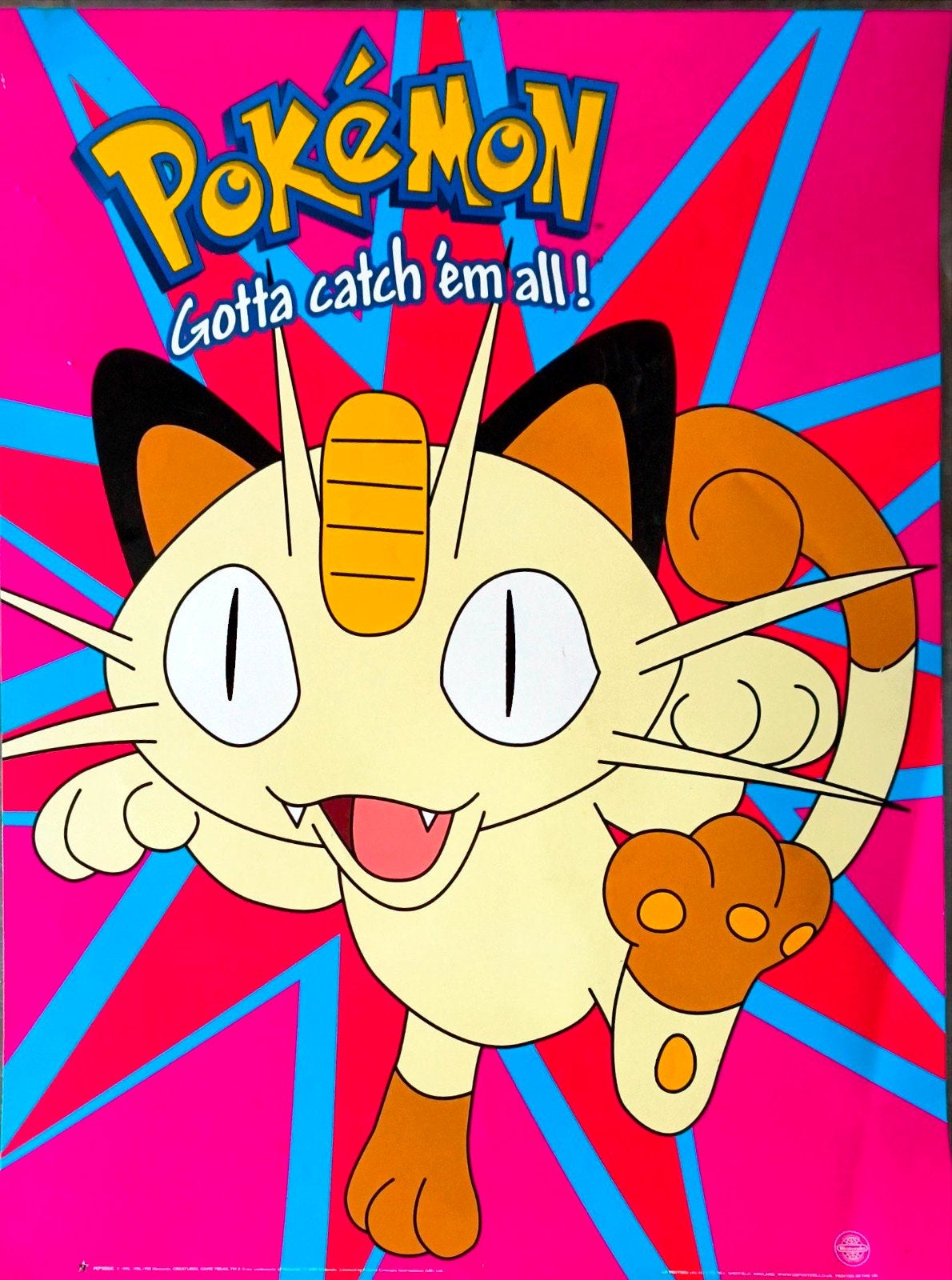 Meowth Pokémon Poster - Origineel Gamefreak 1999, Verzamelen, Rechthoekig Staand, Ophalen of Verzenden, Zo goed als nieuw, A1 t/m A3