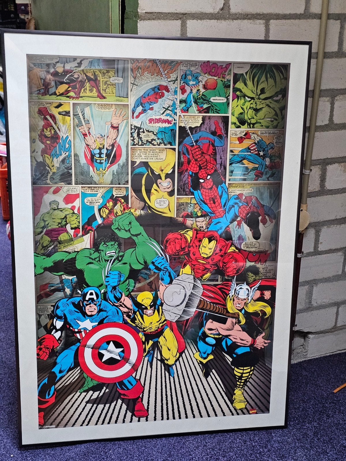 Marvel Superhelden Poster - 100x70cm met lijst, Verzamelen, Ophalen, Rechthoekig Staand, Met lijst, Deurposter of groter