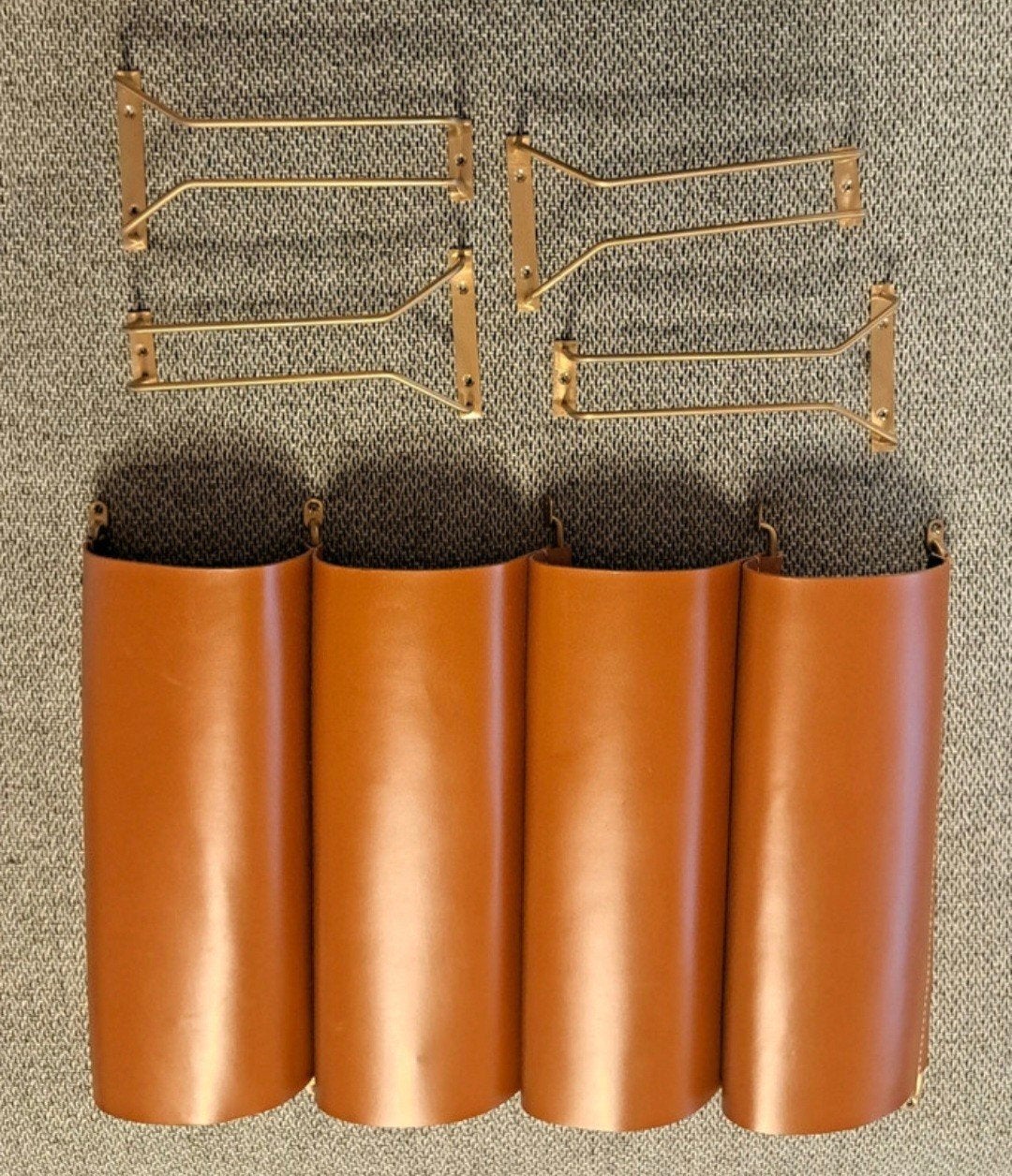 Luxe Wand-Wijnrek & Glazenhouder set van Leder & Messing – 4, Huis en Inrichting, Ophalen of Verzenden