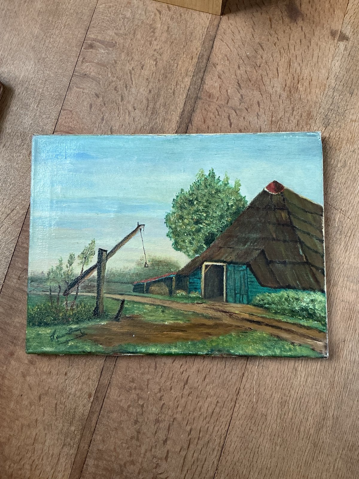 Oud Hollands Landschap Schilderij - Oude Schaapskooi Drente, Antiek en Kunst, Gedateerd, Doek, Realistisch, Ophalen of Verzenden