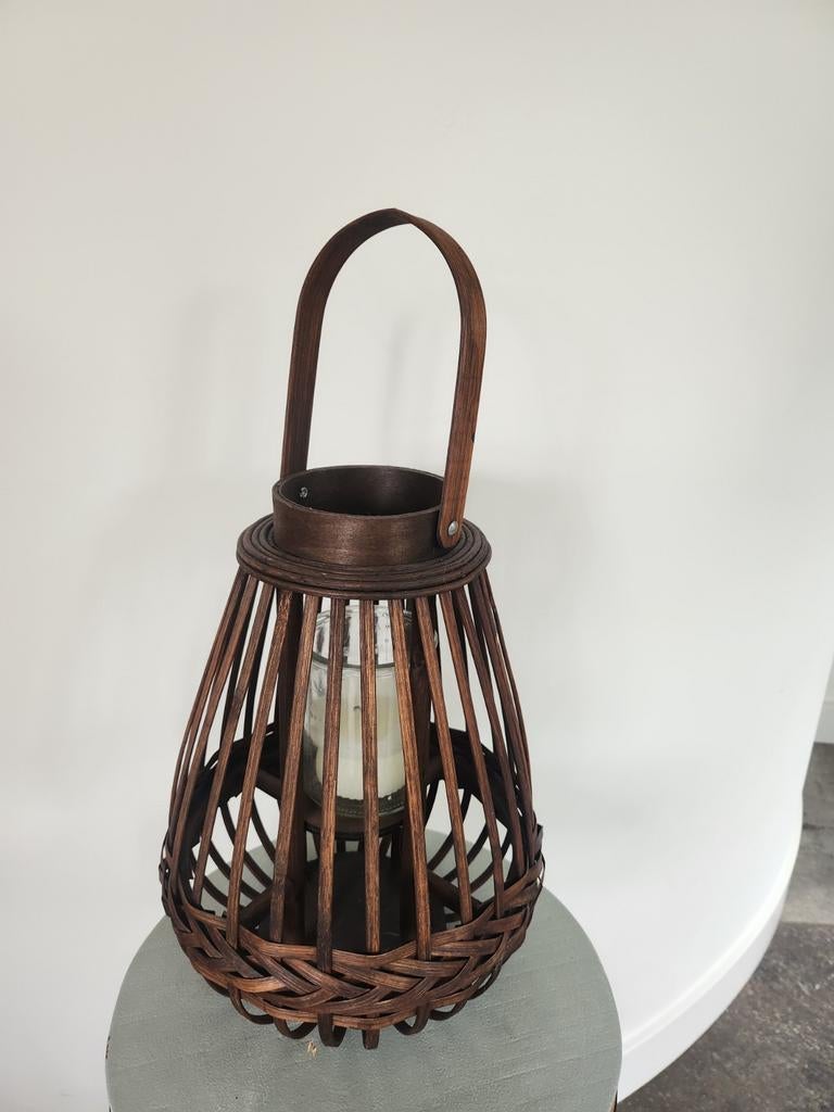 Decoratieve houten lantaarn met kaars, Gebruikt, Bruin, Ophalen of Verzenden, Hout
