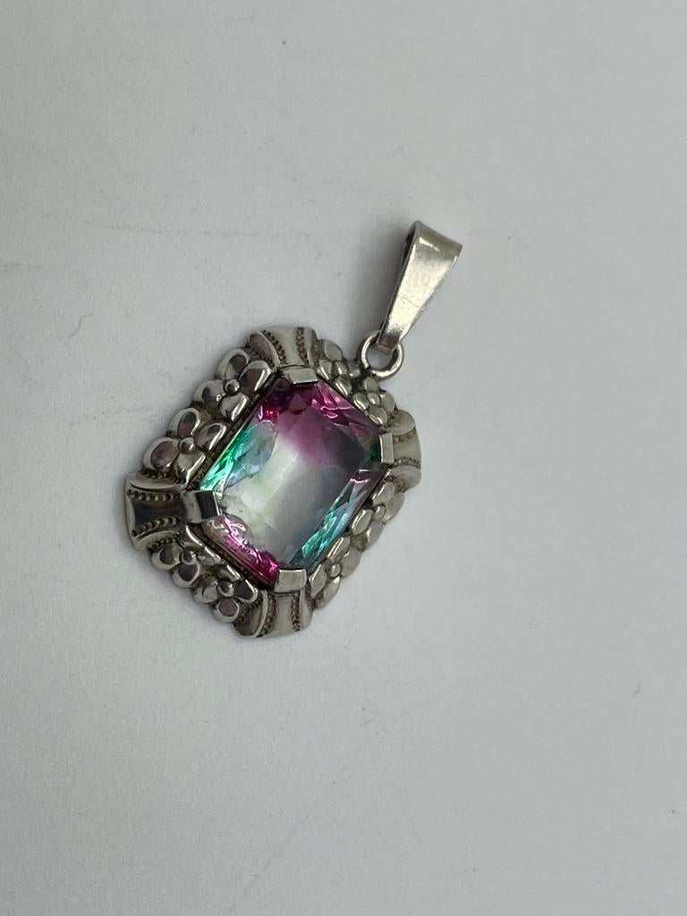 D314 Prachtige zilveren mystic topaas hanger, Ophalen of Verzenden, Zilver, Hanger, Met edelsteen