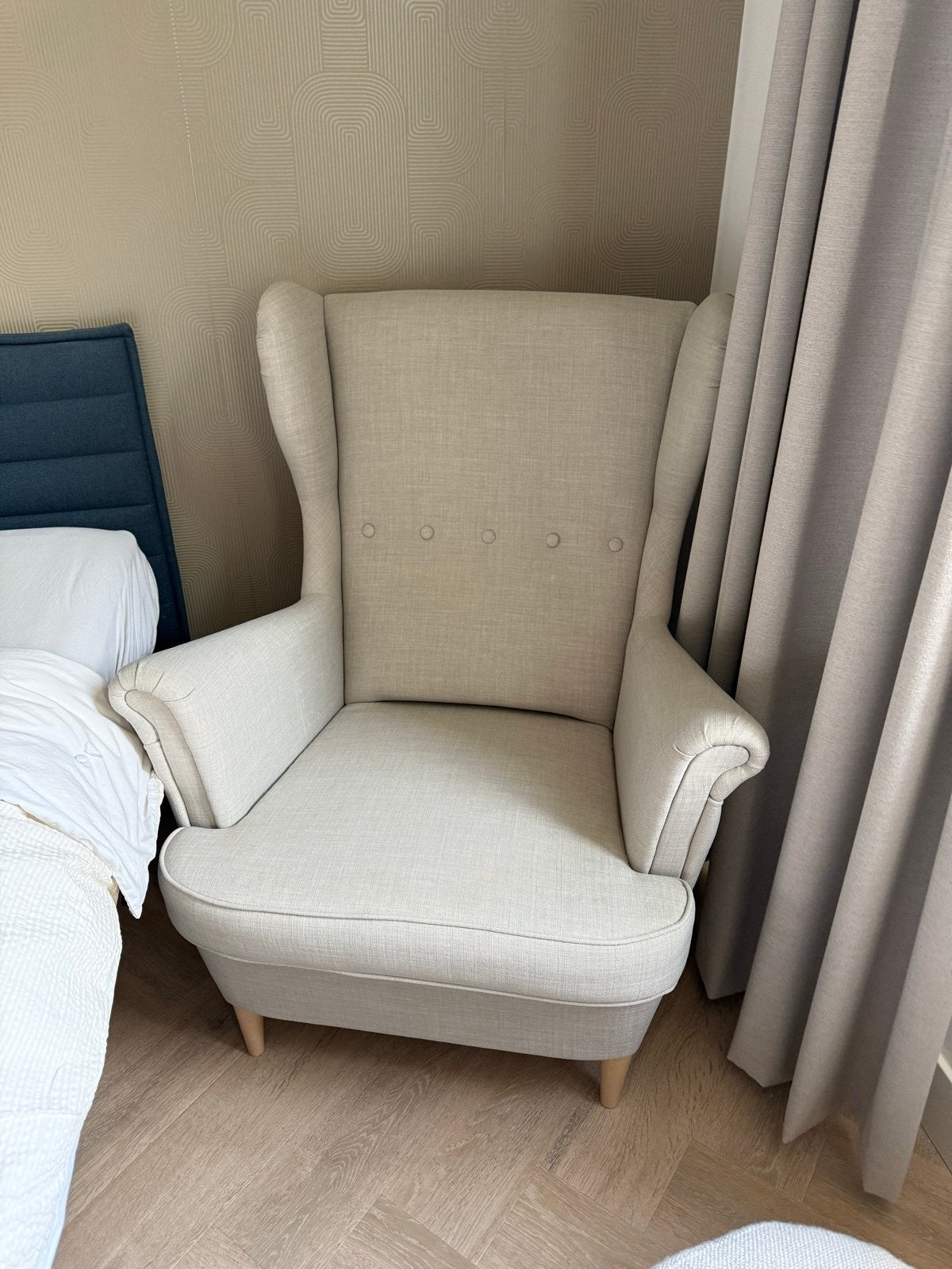 Ikea Strandmon fauteuil - Zo goed als nieuw, Huis en Inrichting, Ophalen of Verzenden, Zo goed als nieuw, Stof, 75 tot 100 cm