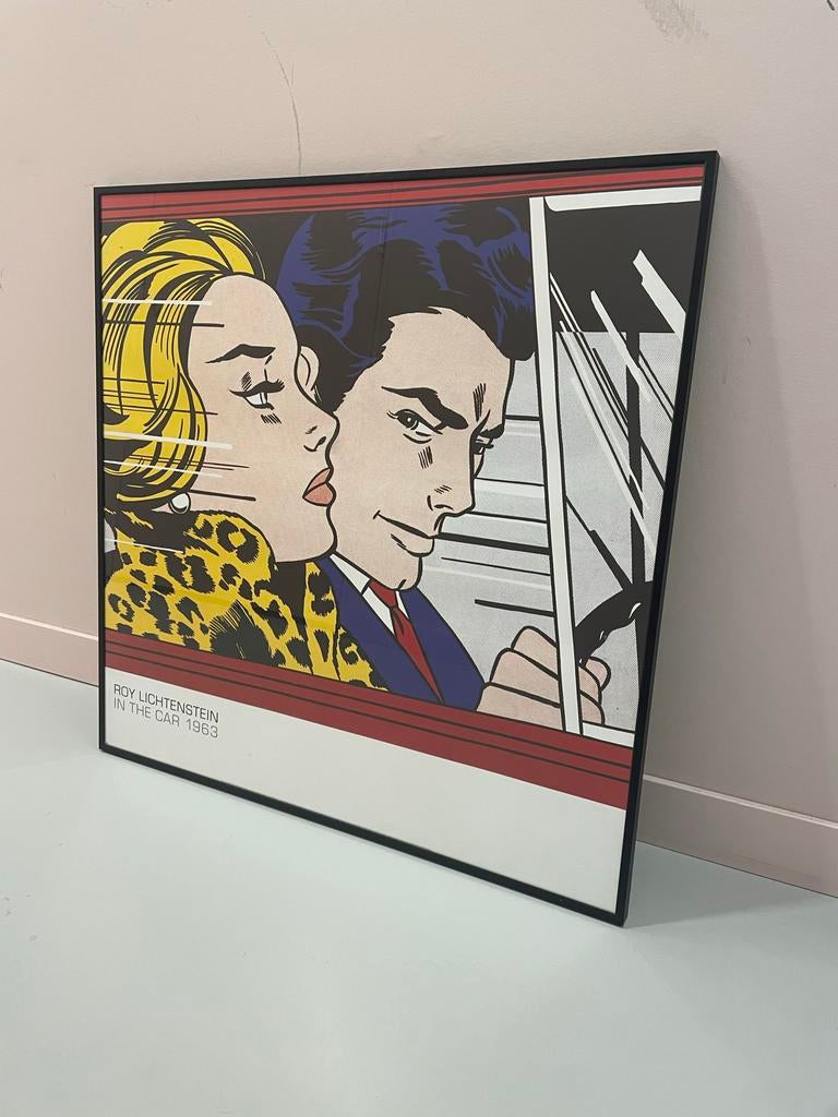 Roy Lichtenstein 'In The Car 1963' poster in metalen lijst, Antiek en Kunst, Kunst | Litho's en Zeefdrukken, Ophalen