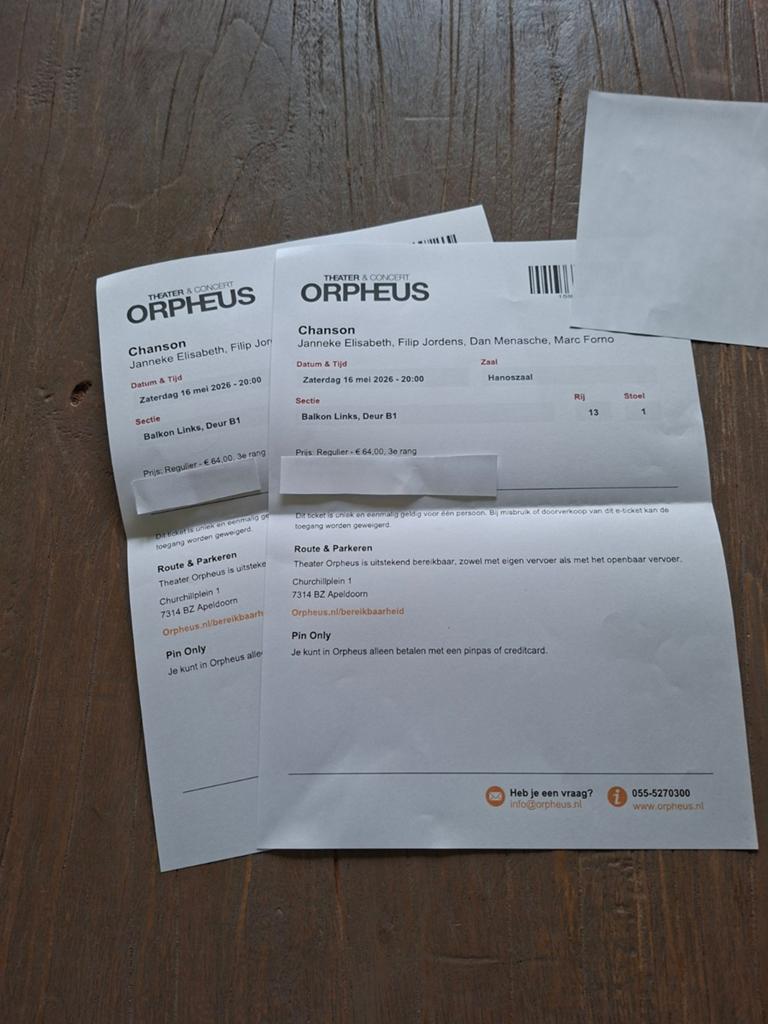 2 TICKETS te koop CHANSON zaterdag 16 mei, Tickets en Kaartjes, Theater | Musical, Twee personen, Mei