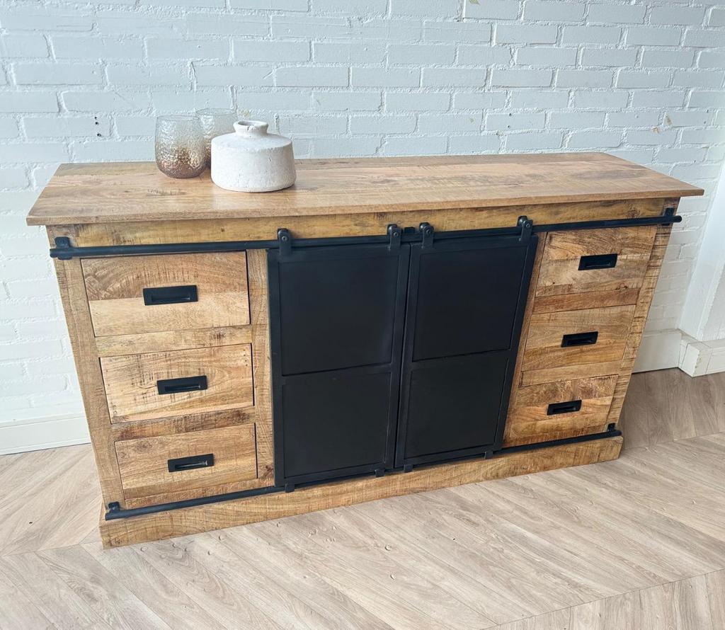Magazijn leegverkoop dressoir Lotte mangohout metaal zwart, Huis en Inrichting, Woonaccessoires | Overige, Hout, Nieuw, Ophalen of Verzenden