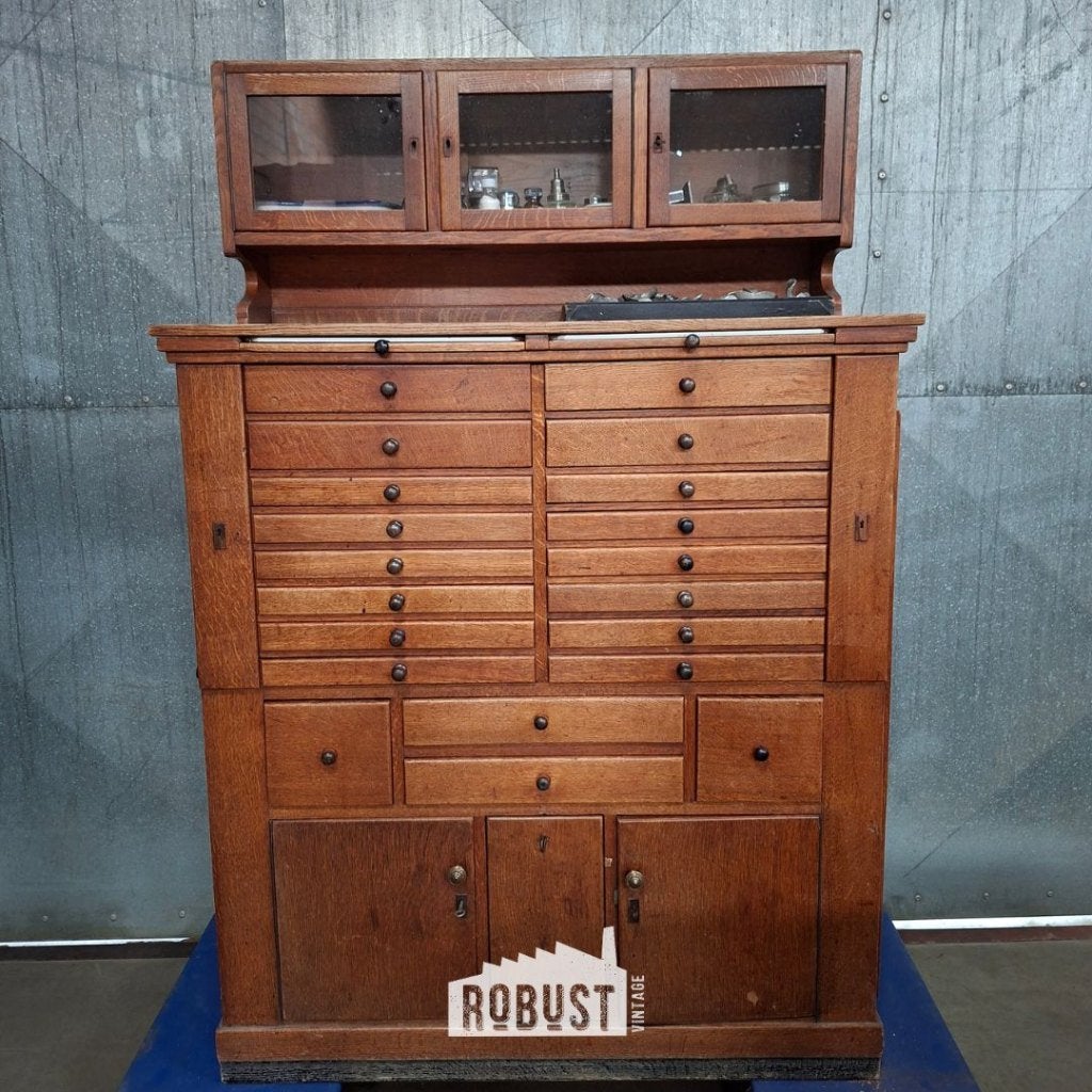 Houten tandartskast | praktijkkast | apothekerskast, 100 tot 150 cm, 5 laden of meer, Eikenhout, Ophalen of Verzenden