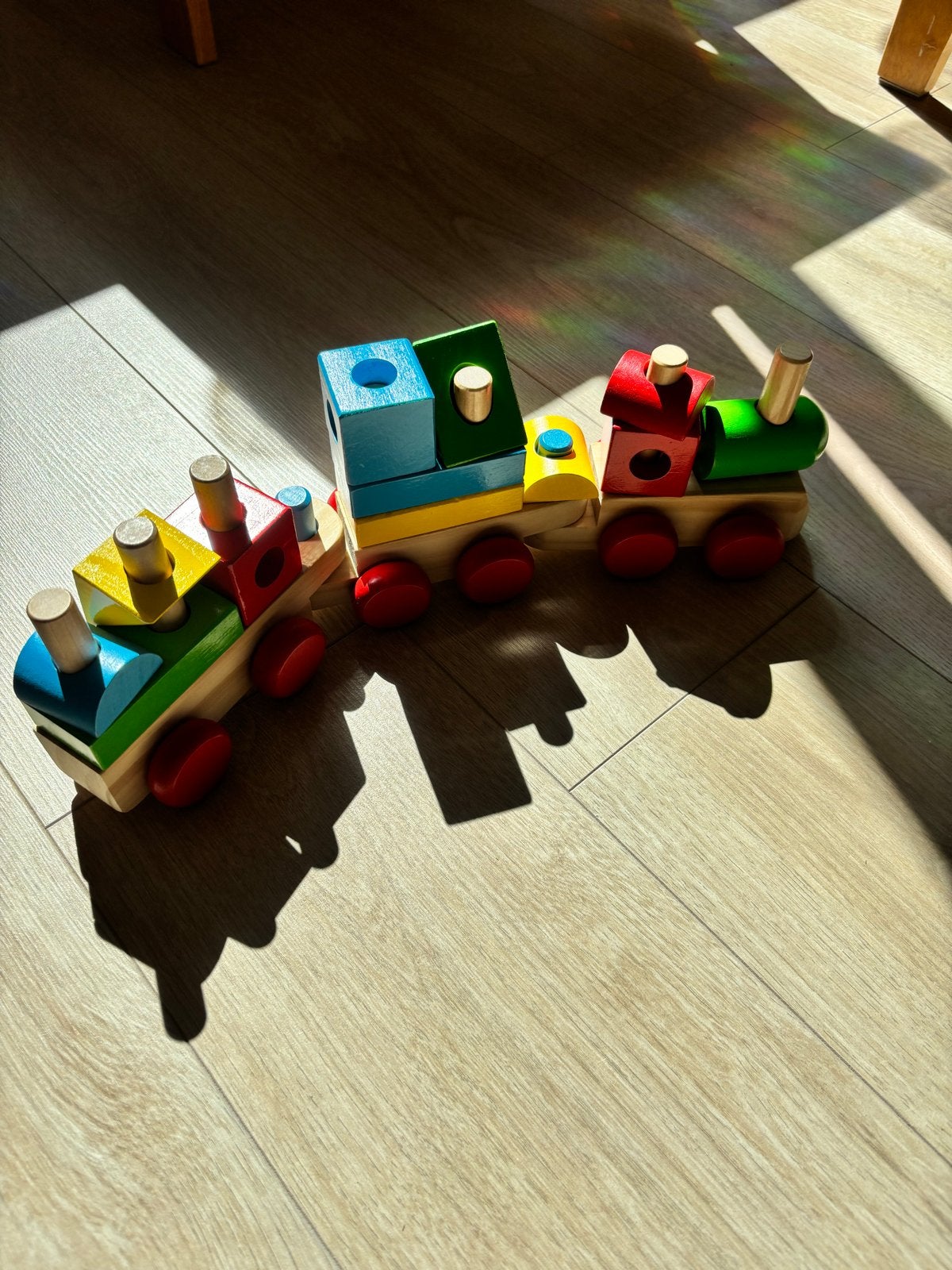 Houten trein met stapelblokken, Ophalen of Verzenden, Zo goed als nieuw, Duw- of Trekspeelgoed