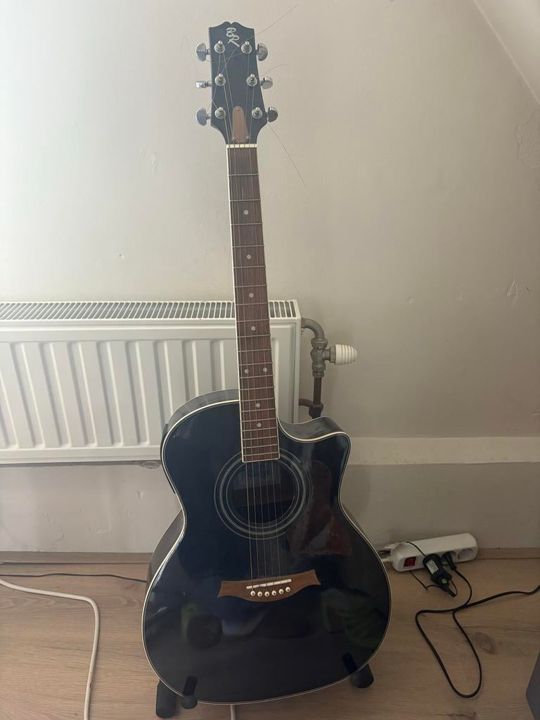 Baton Rouge Akoestisch Elektrische Gitaar Zwart, Ophalen, Gebruikt, Western- of Steelstringgitaar, Met (piezo-)element