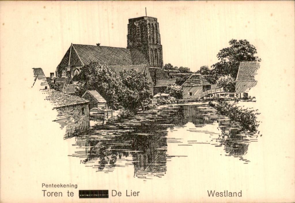 De Lier - Toren - Penteekening, Ophalen of Verzenden, 1920 tot 1940, Ongelopen, Zuid-Holland