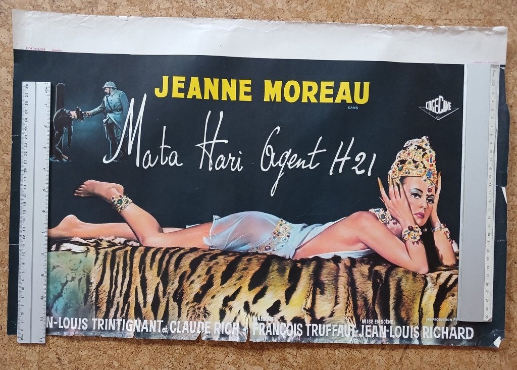 filmposter Mata Hari agent H21 Jeanne Moreau SCHADE, Gebruikt, Poster, Ophalen of Verzenden, X