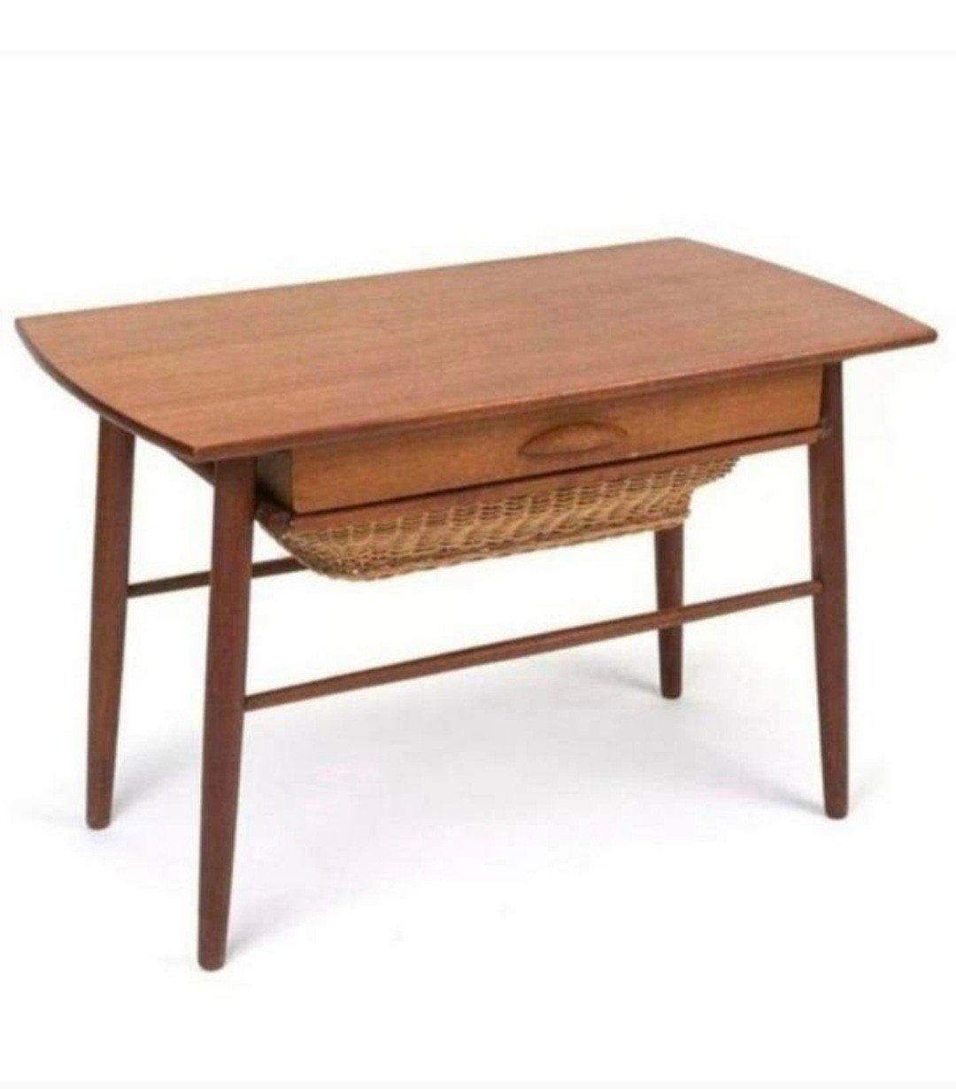 Deens teak vintage naaitafeltje met 2 lades., Ophalen