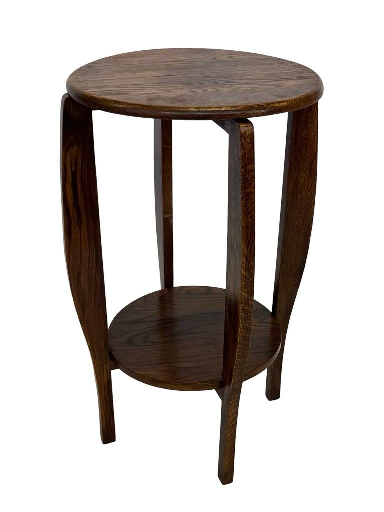 Art Deco bijzettafel/plantentafel van eikenhout, design 1950, Ophalen, Minder dan 55 cm, Gebruikt, Art Deco tafeltje