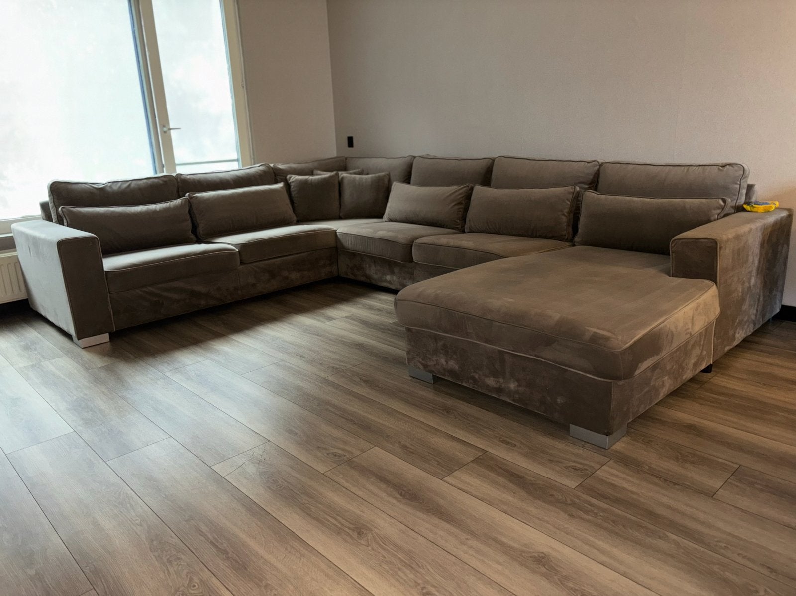 Grote hoekbank met loungegedeelte - 380x280 cm, Ophalen, Gebruikt, Velvet style, Hoekbank