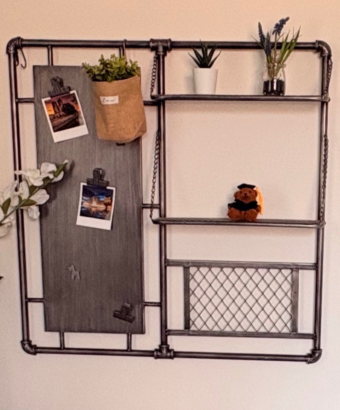 Industriële Wandplank met Memobord en Opbergruimte, Huis en Inrichting, Ophalen, Zo goed als nieuw