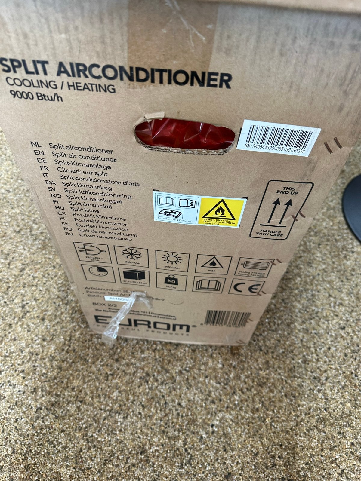 Eurom Split Airconditioner 9000 Btu/h Koelen/Verwarmen, Ophalen, Minder dan 60 m³, Nieuw, 3 snelheden of meer
