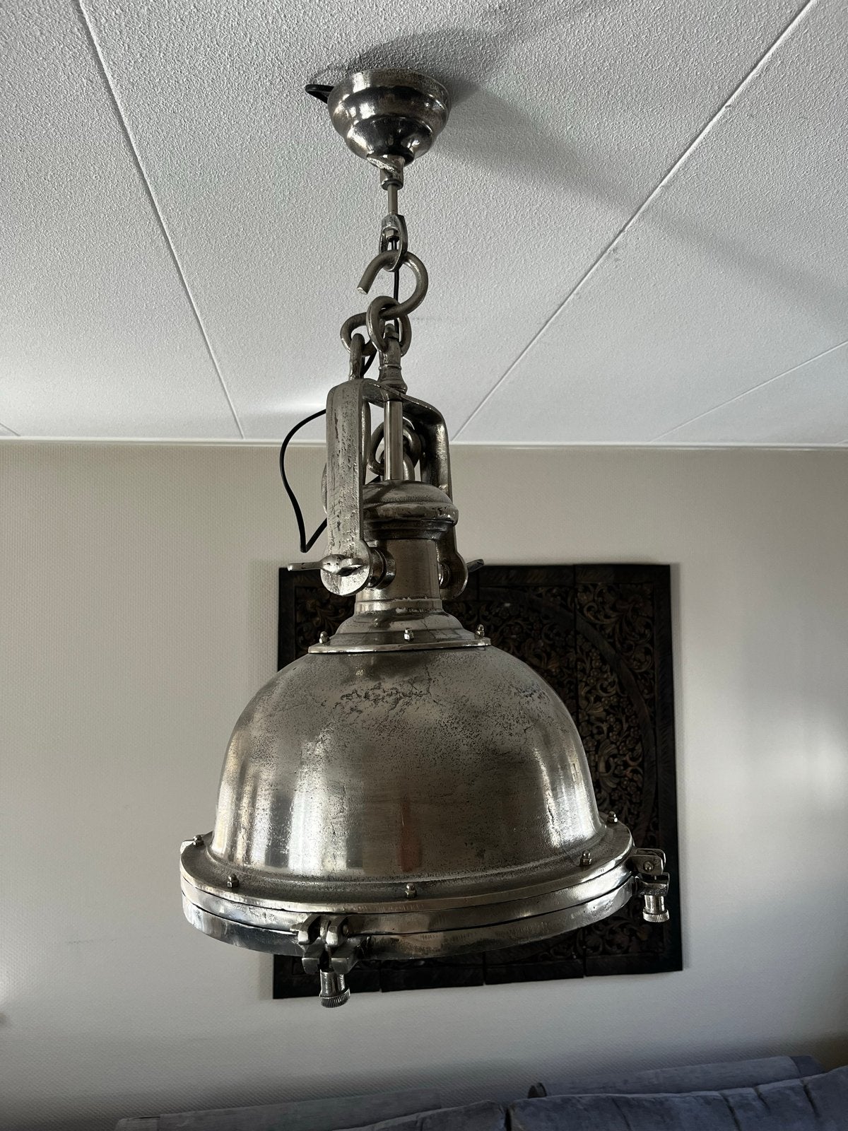 2 Industriële PTMD Hanglampen - Vintage Stijl Metaal, Ophalen of Verzenden, Gebruikt, Metaal, E27 (groot)
