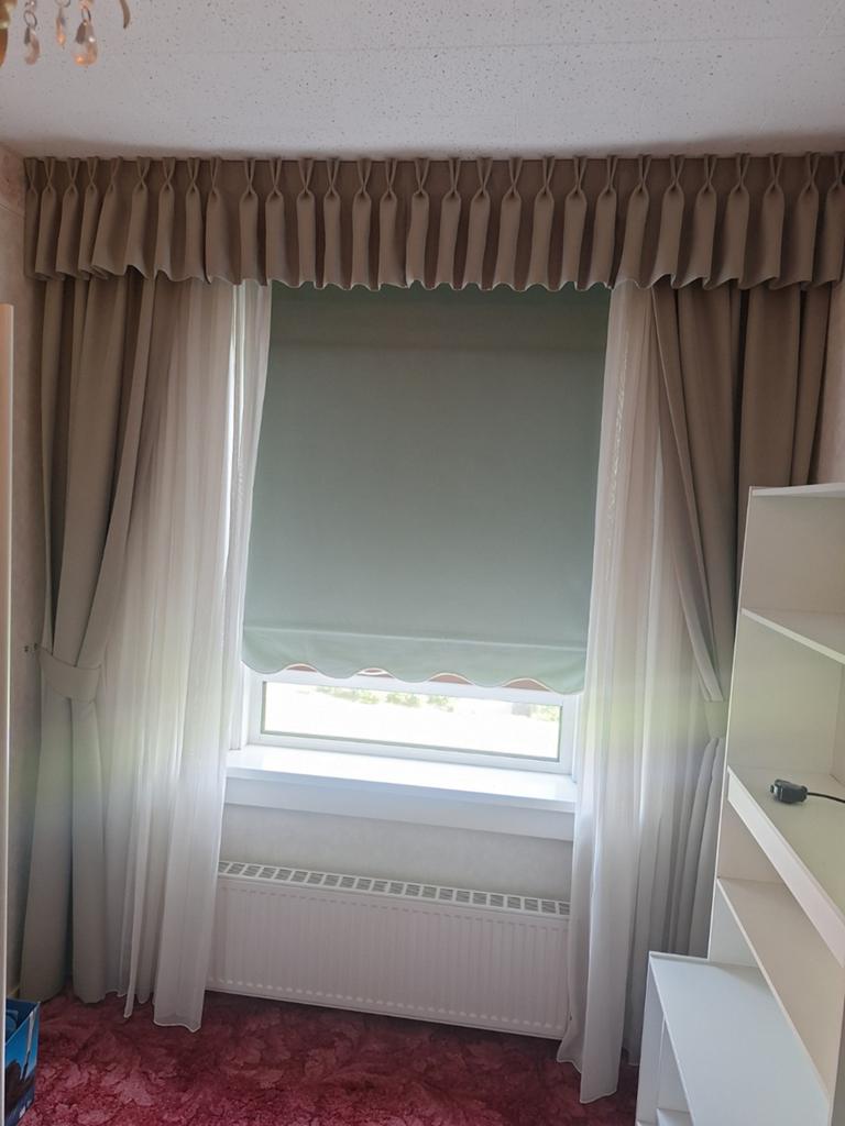 Gordijnset mintgroen en Vitrage 235Bx265H, Ophalen, Groen, 200 cm of meer, 200 cm of meer