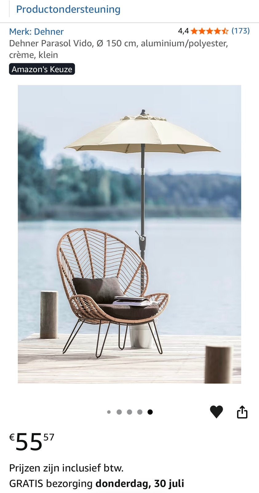 Stok parasol diameter 150 cm, Ophalen, Kantelbaar, Zo goed als nieuw, 1 tot 2 meter