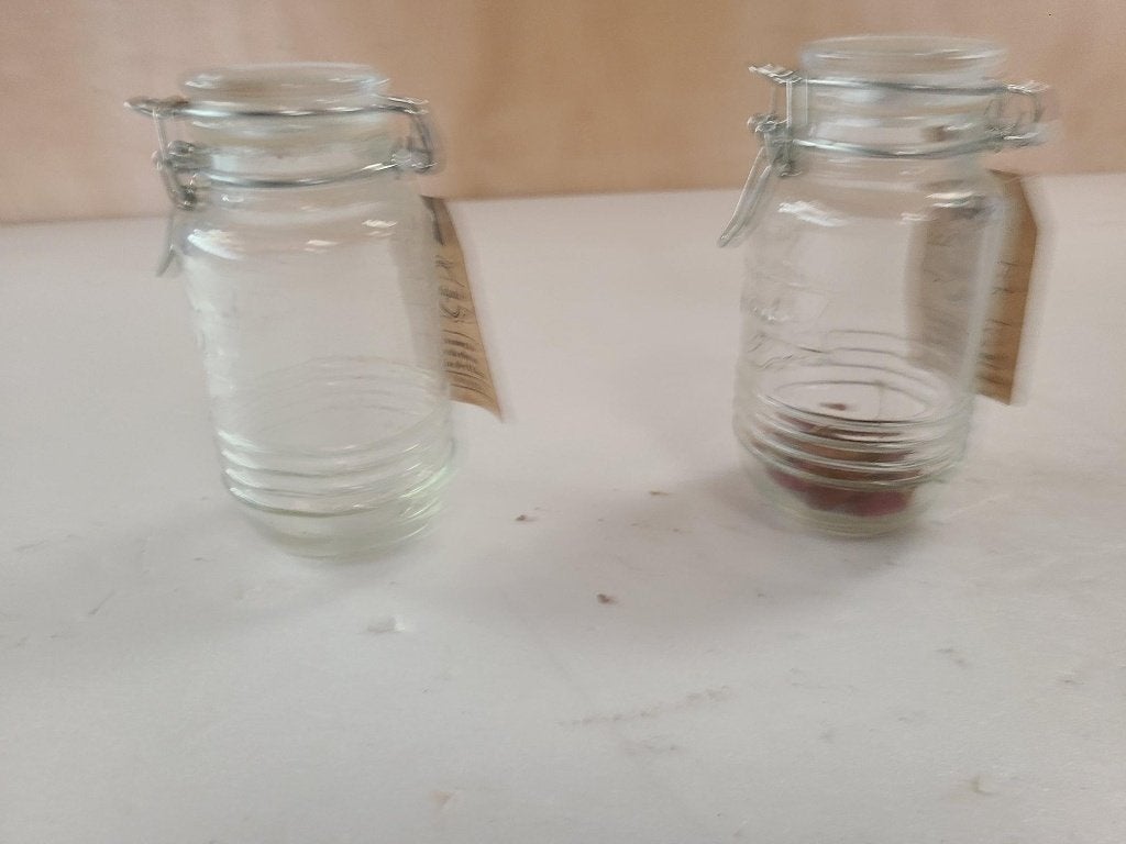 2 glazen potjes, Huis en Inrichting, Ophalen of Verzenden, Nieuw, Glas, Pot, Bus of Blik