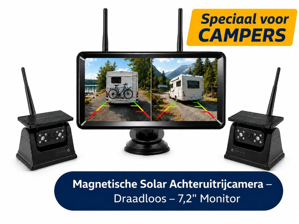 2 draadloze solar achteruitrijcamera’s + 7,2 inch scherm, Ophalen of Verzenden, Nieuw