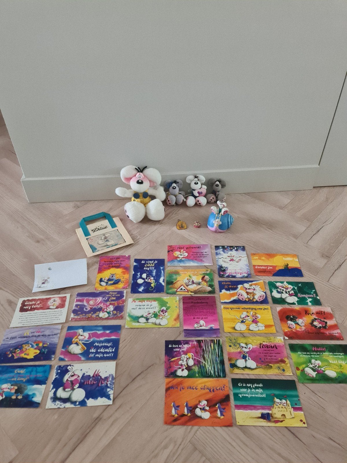 23 Diddl kaarten, 4 Diddl knuffels en o.a. 1 spaarpot., Ophalen of Verzenden, Diddl, Gebruikt, Knuffel