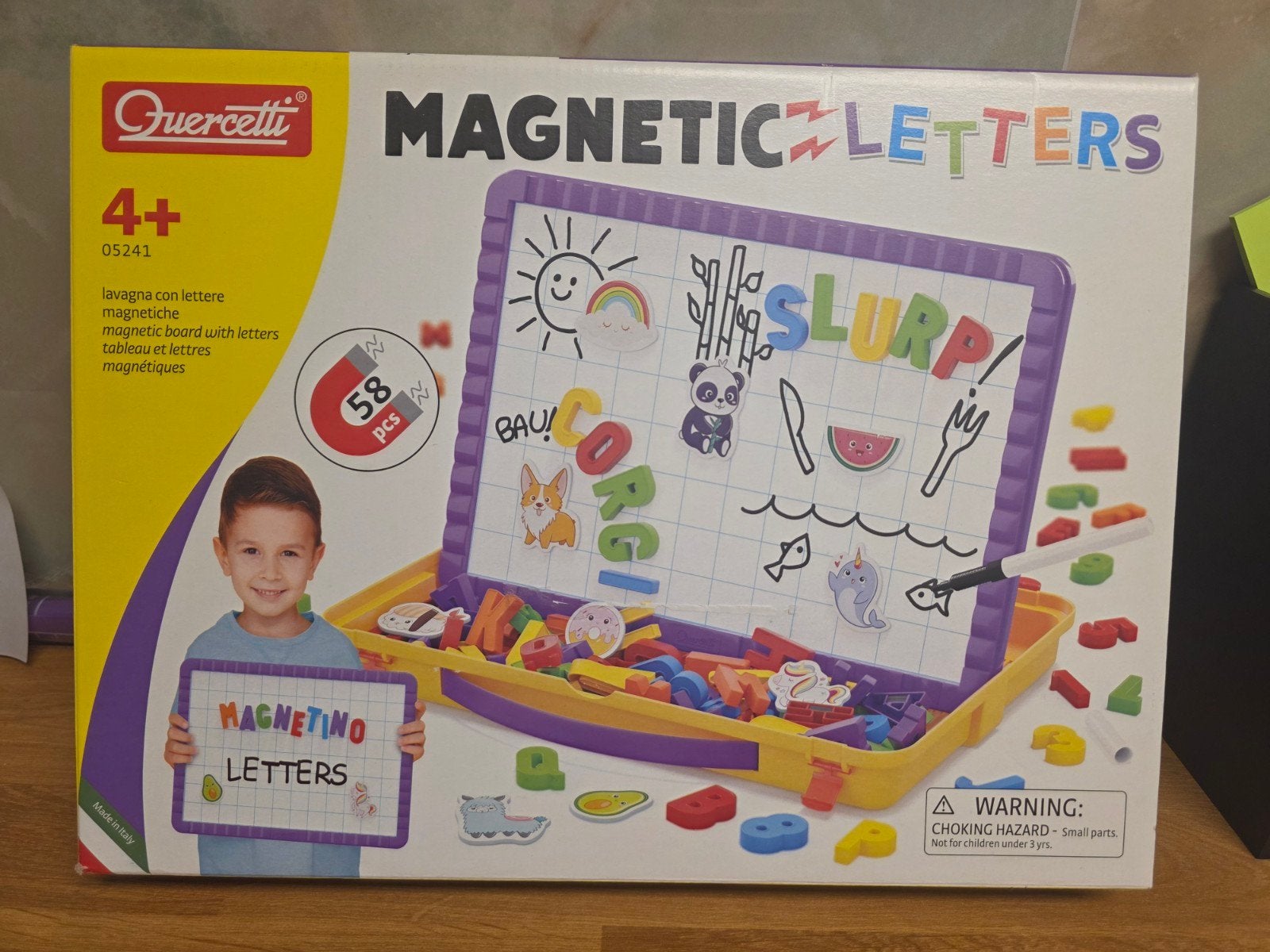 Quercetti Magnetische Letters & Tekenbord - Z.g.a.n., Ophalen of Verzenden, Zo goed als nieuw, Knutselen