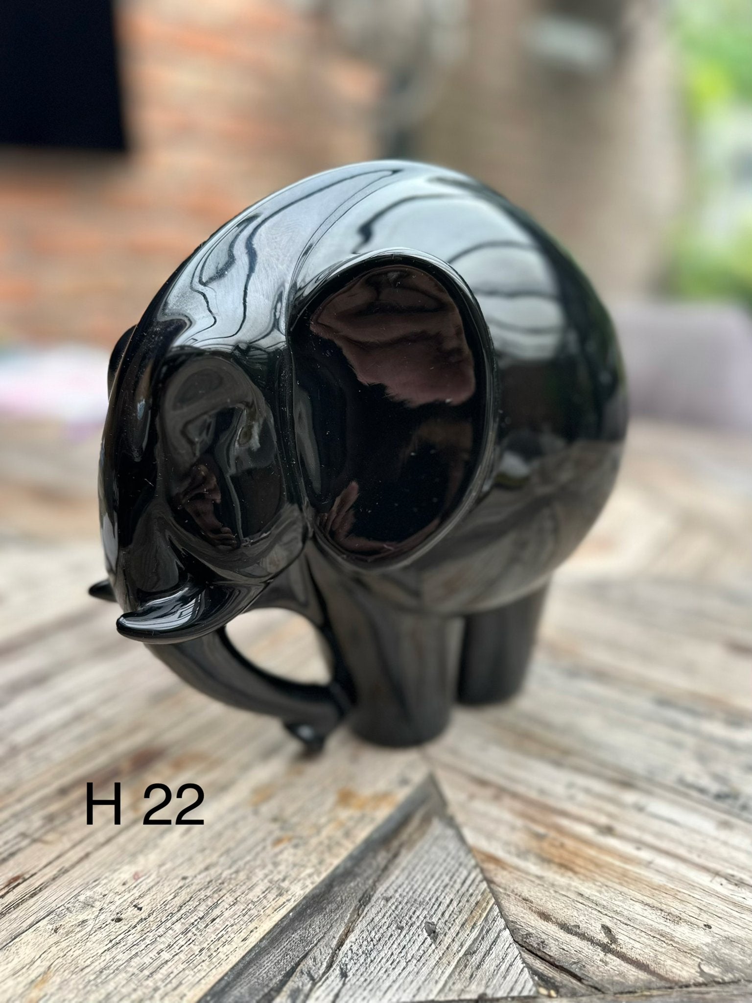Glanzend Zwart Olifant Beeld - H 22 cm, Ophalen, Kunststof, Zoogdier, Beeld