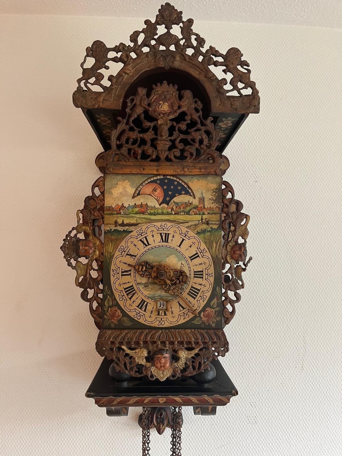 Antieke Friese Staartklok - Handgeschilderd, Ophalen of Verzenden