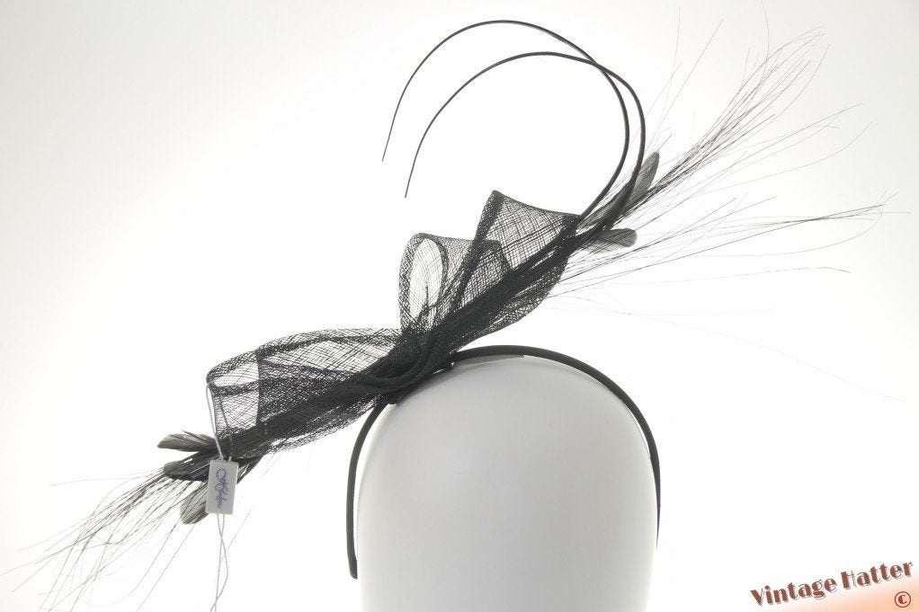 Fascinator Hawkins zwart sinamay sisal op diadeem nieuw, Hoed, Hawkins, Nieuw, One size fits all