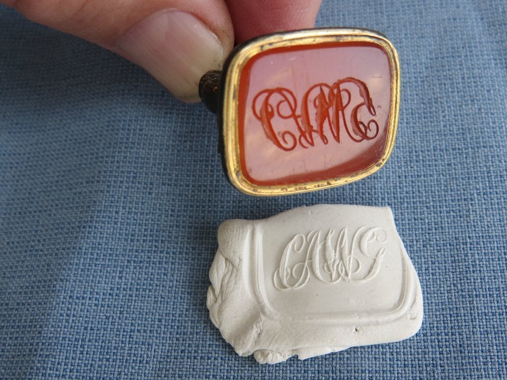 Barok – stempel in koper met carneeol steen - 19e eeuw, Ophalen of Verzenden