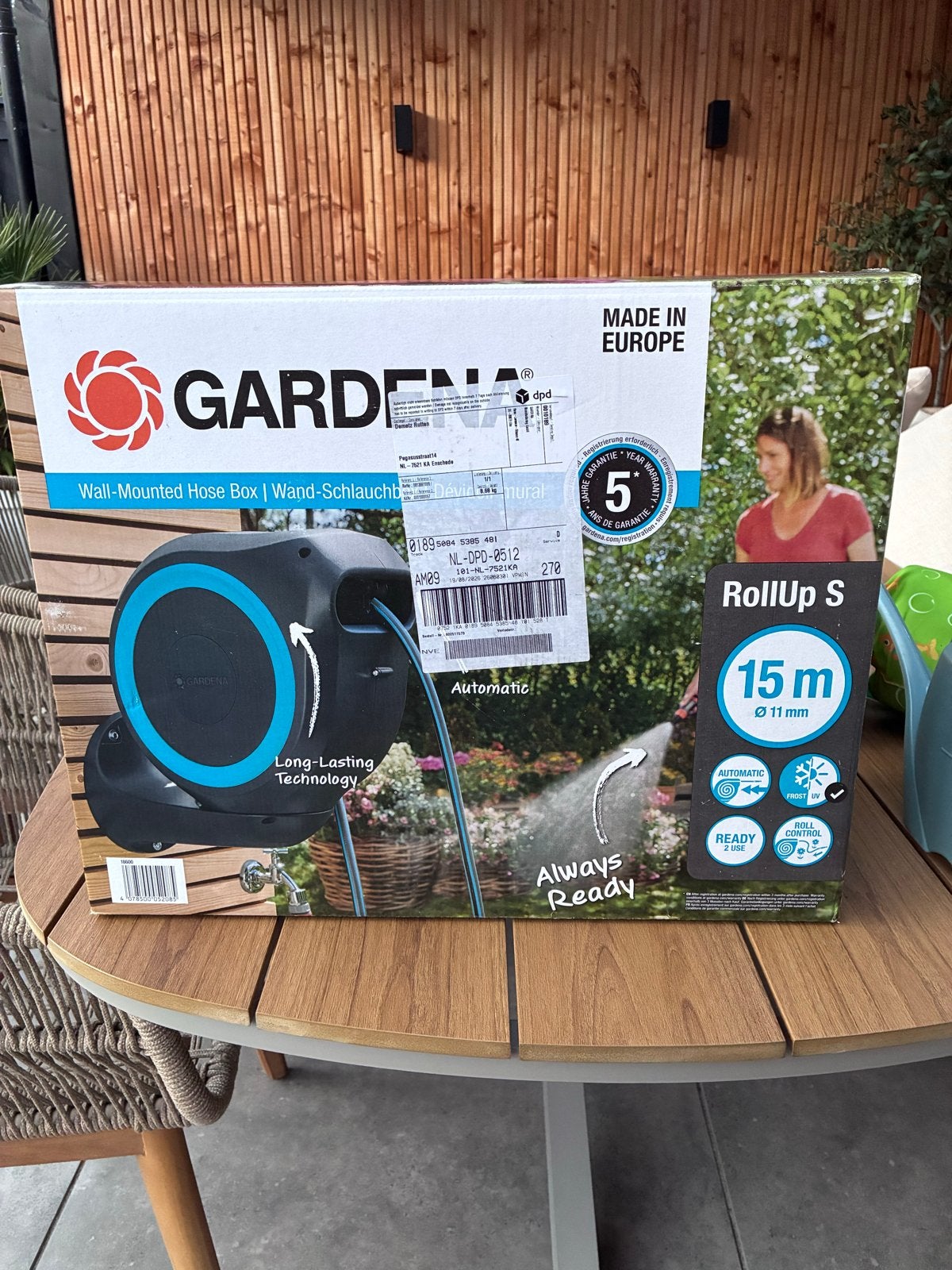 Gardena RollUp S Wandslangbox 15m - Nieuw in doos, Ophalen of Verzenden, Zo goed als nieuw, Tuinslanghaspel