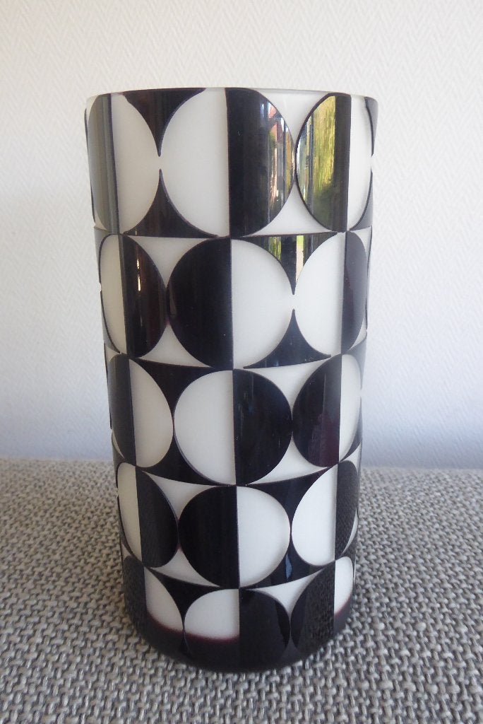 fraaie geslepen glazenvaas met geometrische patronen, Antiek en Kunst, Kunst | Designobjecten, Ophalen of Verzenden