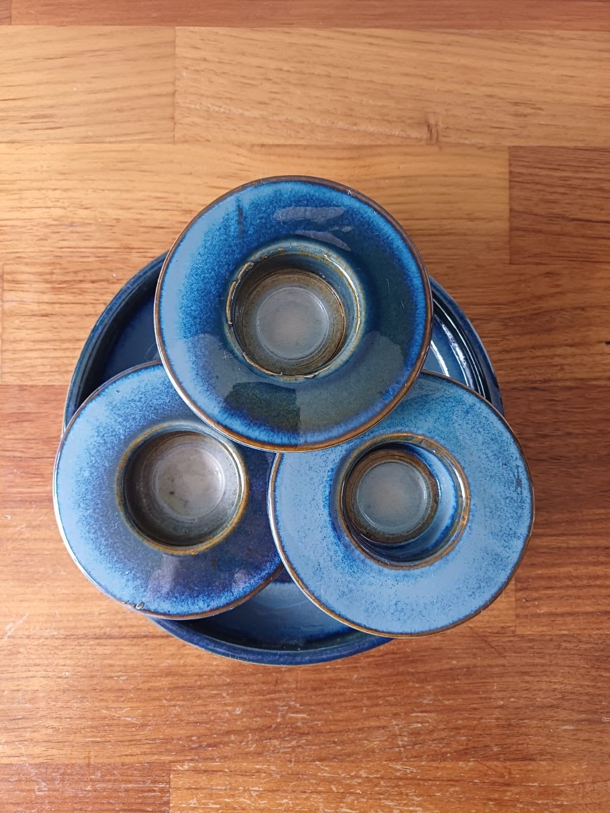 Blauwe keramieken waxinelichthouder/kandelaar met 3 armen, Huis en Inrichting, Woonaccessoires | Kandelaars en Kaarsen, Ophalen of Verzenden