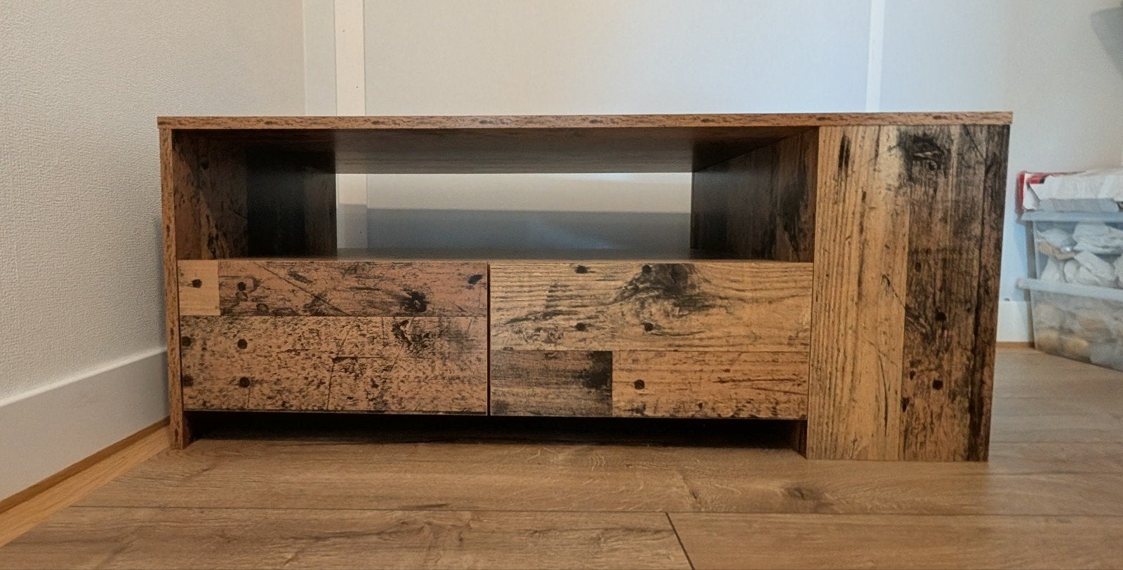 Salontafel met twee lades. Oud hout- look., Huis en Inrichting, Tafels | Salontafels, Ophalen, 100 tot 150 cm, 50 tot 100 cm, Zo goed als nieuw