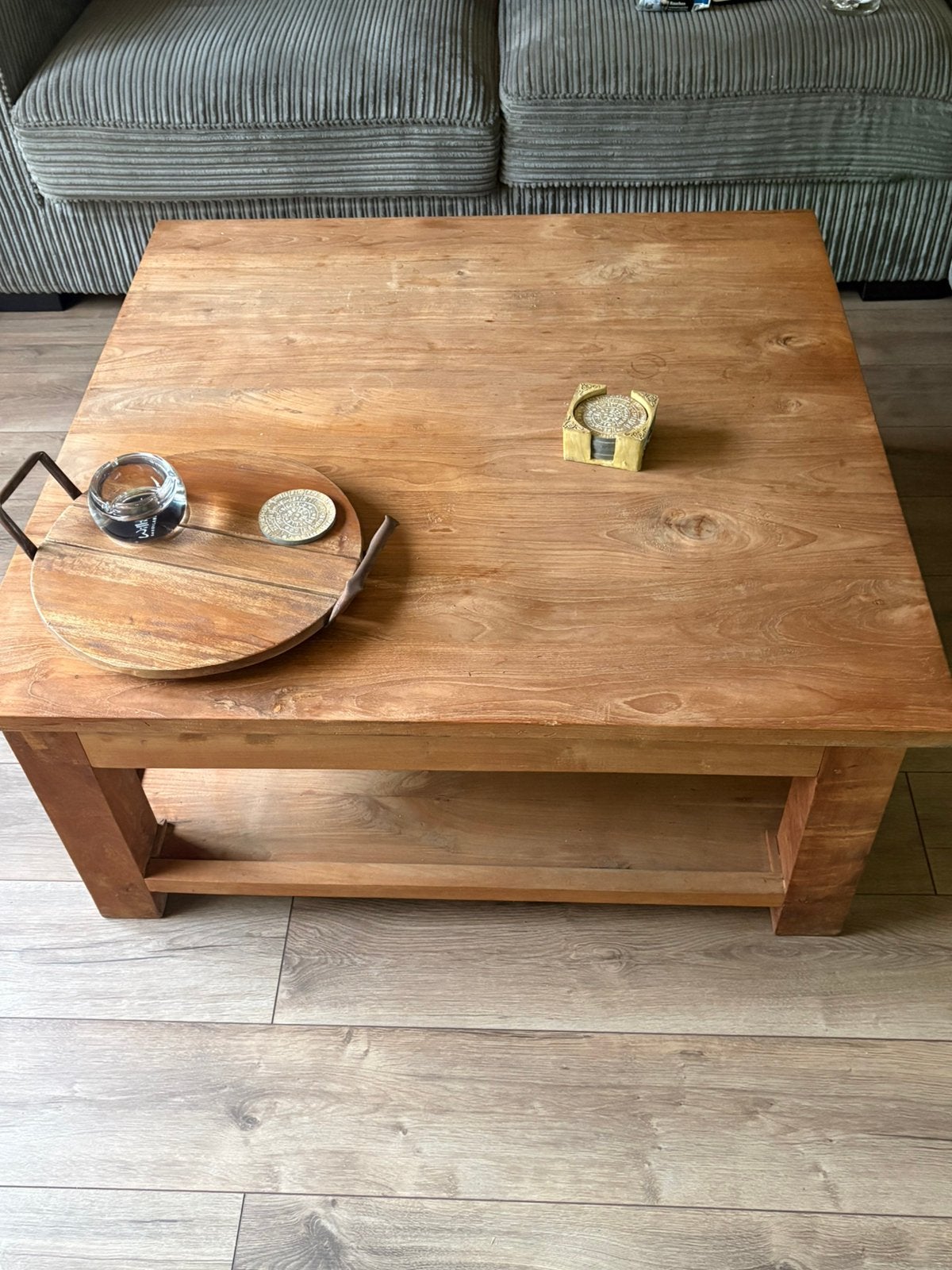 Teak houten salontafel, Ophalen, 50 tot 100 cm, 50 tot 100 cm, Zo goed als nieuw