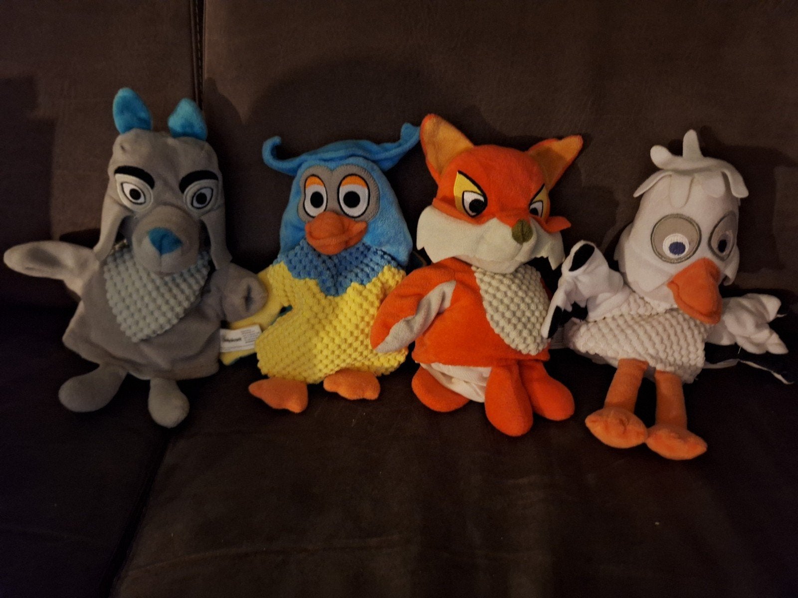 Set van 5 knuffels: wolf, uil, vos en eend...heb ook hamster, Gebruikt, Ophalen of Verzenden, Middelgroot (20 tot 80 cm), Meerkleurig