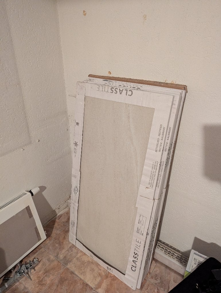 Tegels 120x60 cm crème en donkergrijs met tegelstrips, Ophalen, 60 cm of meer, Nieuw, 5 tot 10 m²