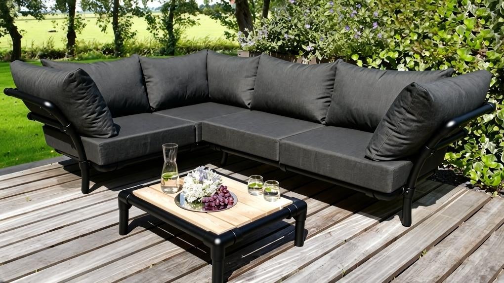 lounge hoekbank tuin, design loungeset, zwarte hoekbank tuin, Ophalen of Verzenden, Loungeset, Bank, Nieuw