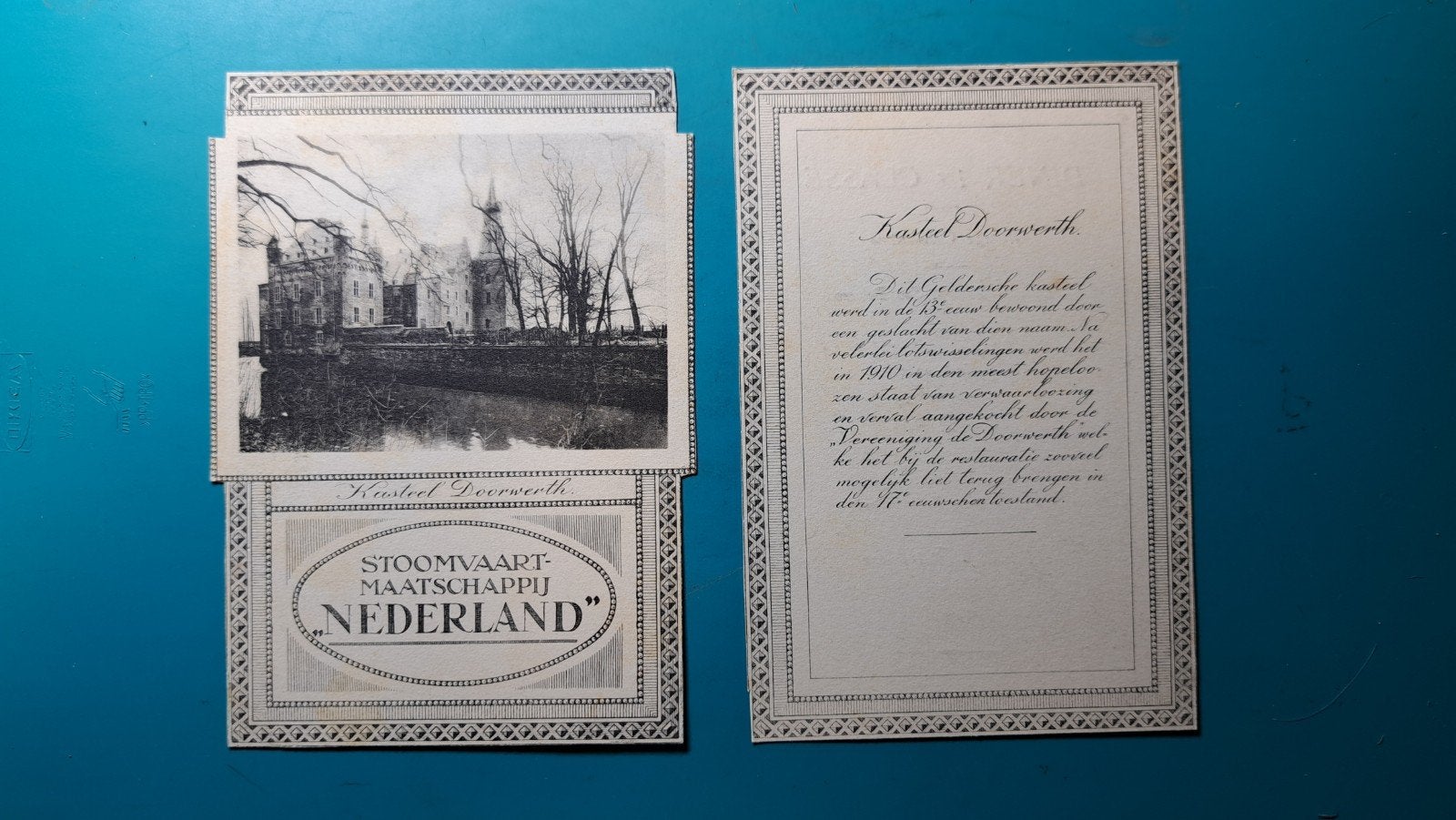 Kasteel Doorwerth, menukaart stoomschip Johan de Witt, Ophalen of Verzenden, Voor 1920, Gelderland
