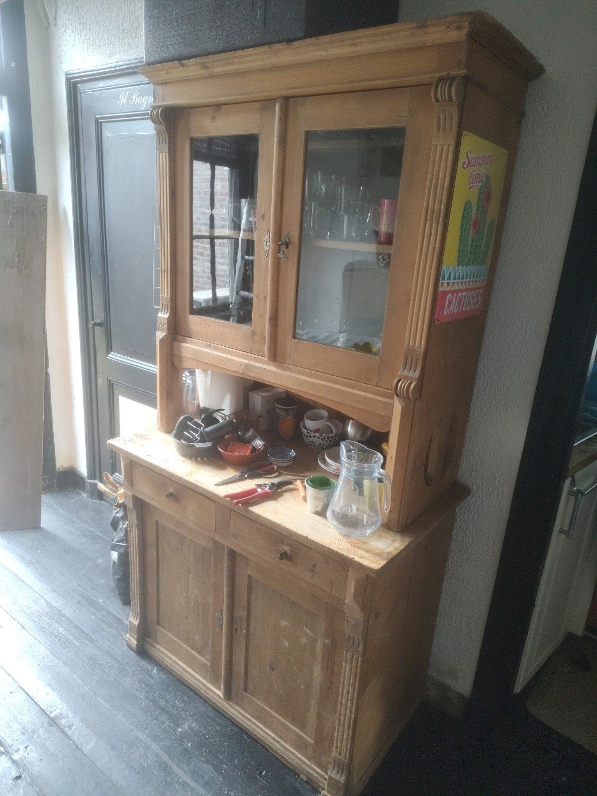Antieke Grenen Buffetkast - 2-delig met Gebruikssporen, Ophalen