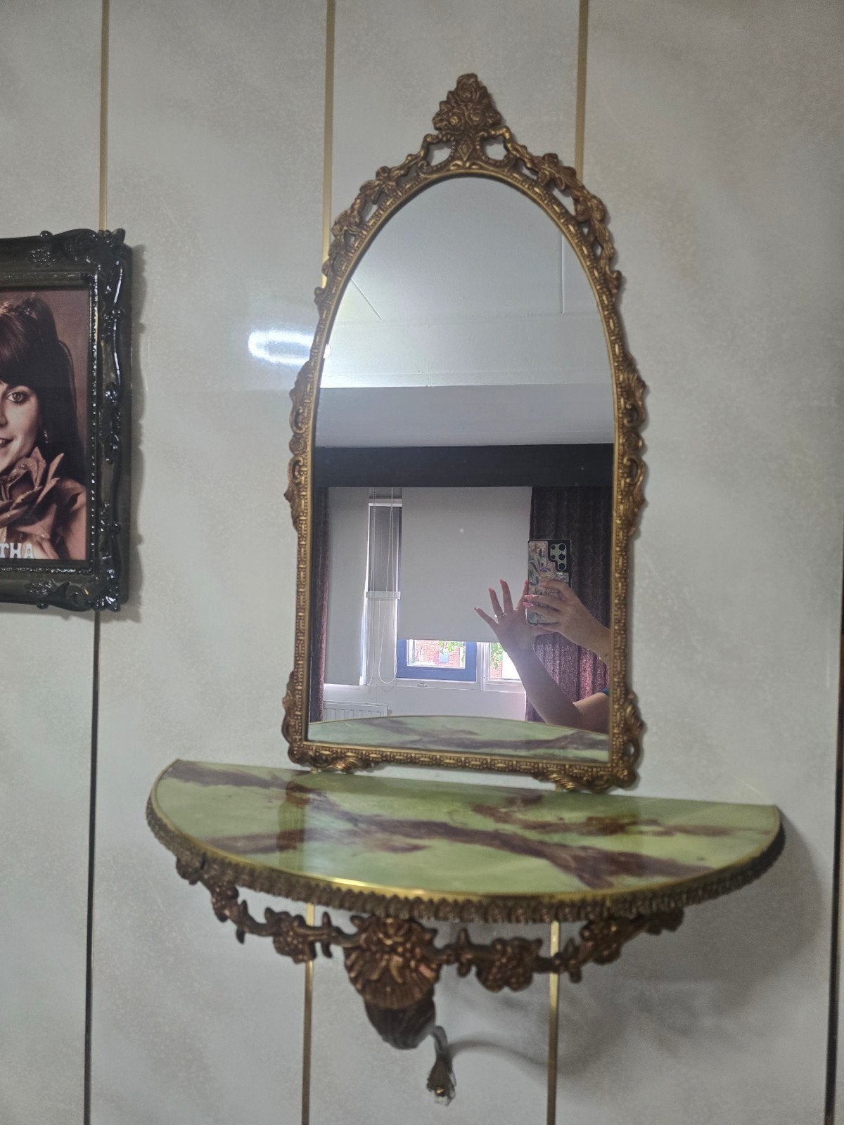 Vintage met bronzen spiegel, Ophalen of Verzenden